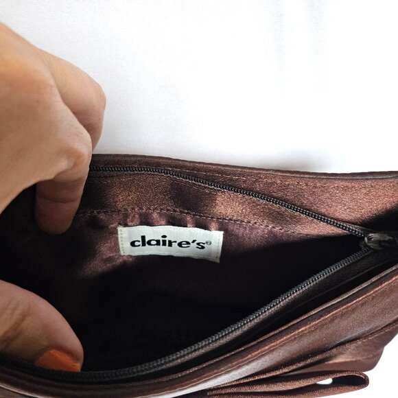 CLAIRE'S Brown Satin Purse / Small Handbag with Bow Accent - Picture 7 of 7